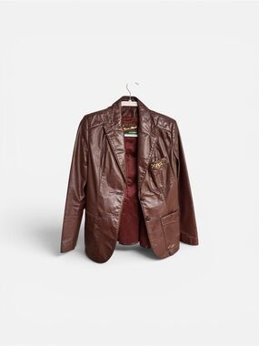 vintage Etienne Aigner oxblood red leather blazer